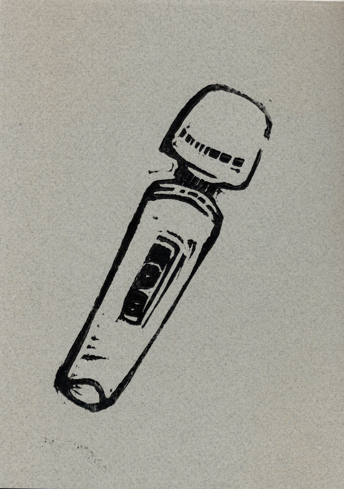 Linocut print of a Hitachi Magic Wand vibrator.