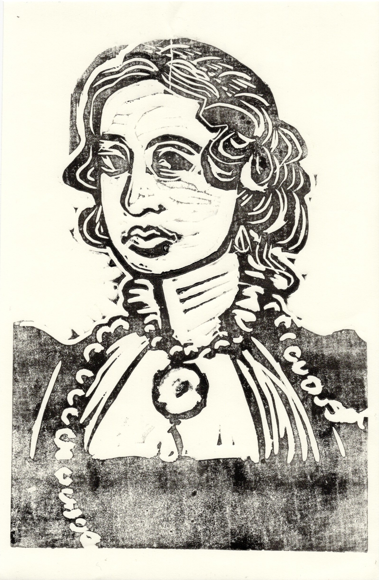 Linocut print of a Renaissance noblewoman.